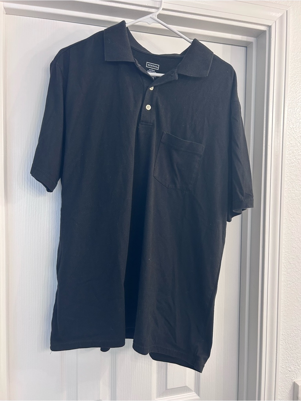 Merona Black Short-Sleeve Polo with Chest Pocket